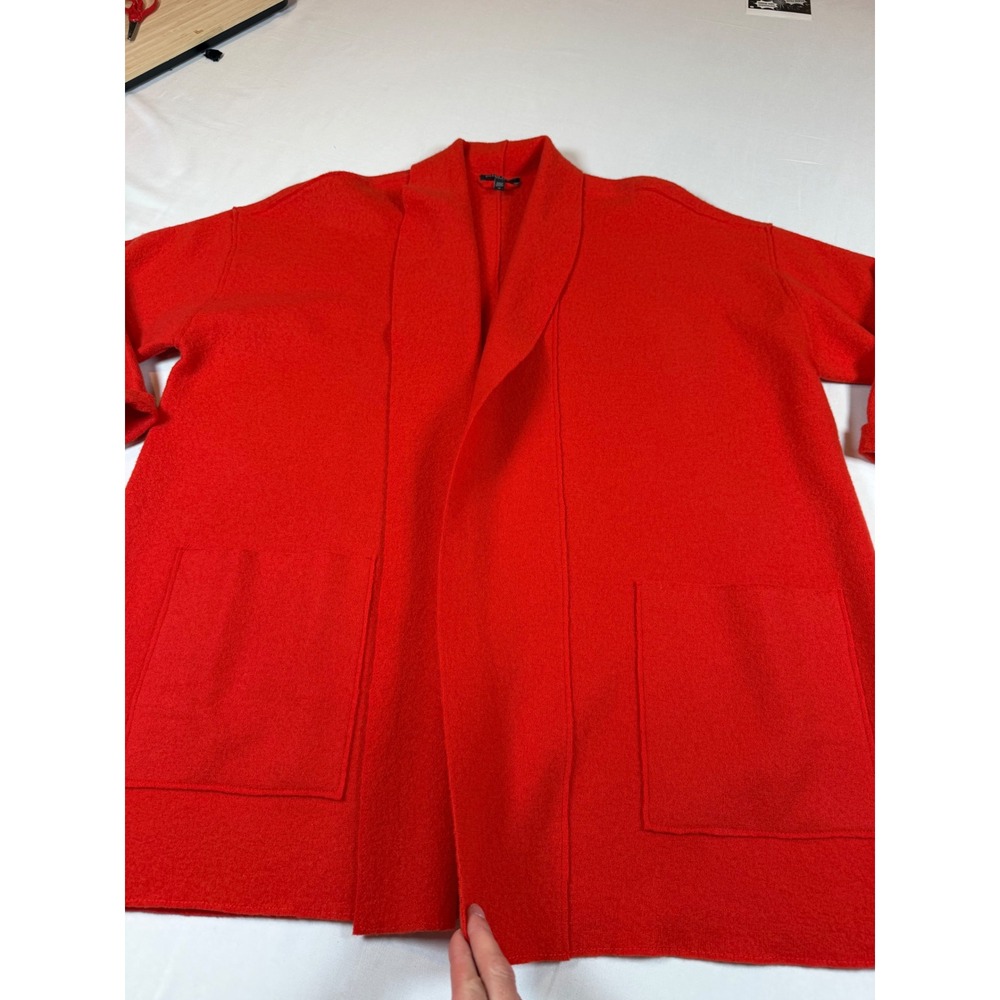 Eileen Fisher Woman Red Boiled Wool Open Front Cardigan Sweater 1X Shawl Collar - Picture 3 of 9